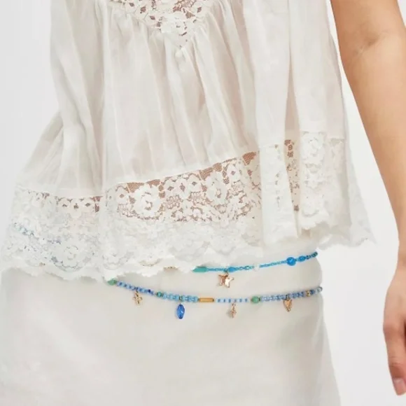 Free People Lyrical Belly Chain Blue NWT Charm Necklace Bohemian Layering Charms - Picture 2 of 7